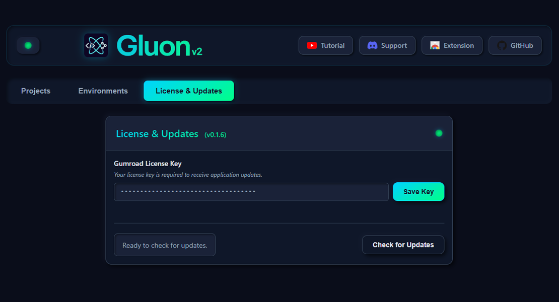License & Updates Screen